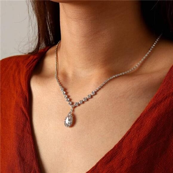 Bridal Crystal-Rhinestone Necklace Earrings Set Bridal Wedding Prom Jewelry Set - Picture 6 of 7